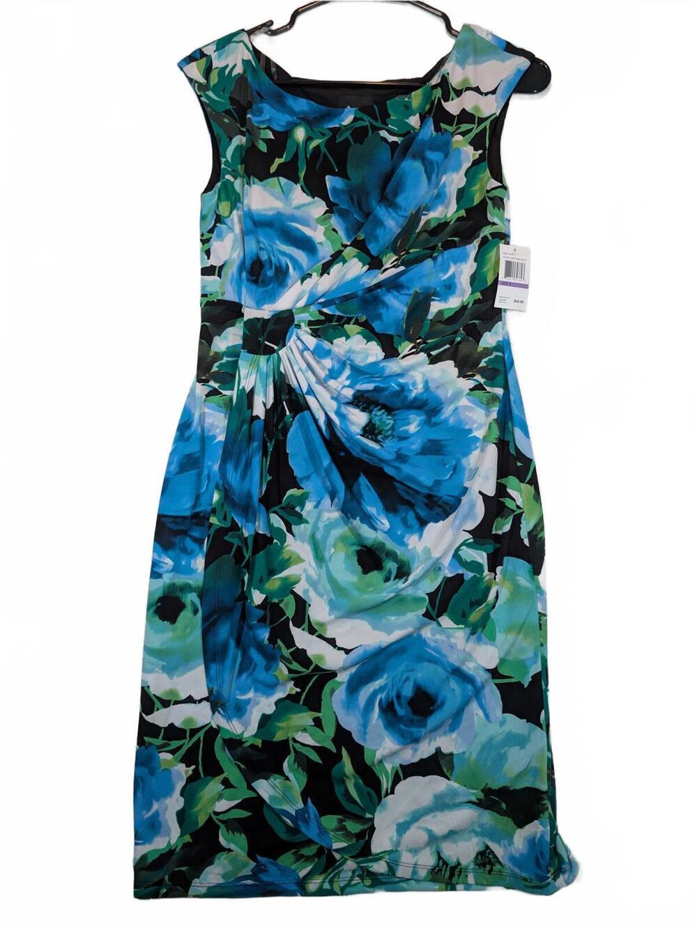 Next Up Turquoise Floral Sheath Dress Sleeveless Womens Size 6 NWT